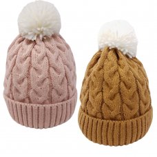 KIDS6232: Baby Girls Cable Knitted Pom Hat (6-18 Months)