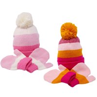 KIDS6233: Baby Girls Knitted Hat & Mittens Set (0-6 Months)