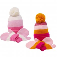 KIDS6233: Baby Girls Knitted Hat & Mittens Set (0-6 Months)