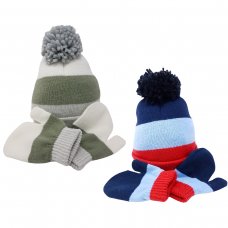 KIDS6234: Baby Boys Knitted Hat & Mittens Set (0-6 Months)