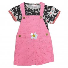 LL03: Girls T-Shirt & Dungaree Outfit- Pink Floral (2-6 Years)