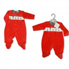 BW-13-397: Baby Christmas Smocked Velour All In One (NB-6 Months)