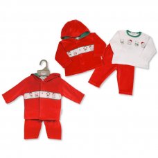 BW-13-399: Baby Christmas Smocked Velour 3 Piece Outfit (NB-6 Months)
