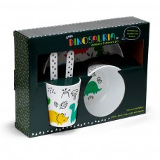 RPSET01: Dinosauria 5 Piece RPET Kids Cup, Bowl, Plate & Cutlery Set