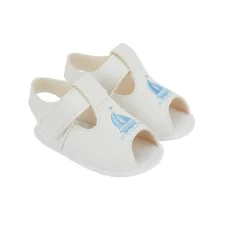 S052: Baby Boys Soft Soled Sandal-  White/Blue (Shoe Sizes: 0-3)