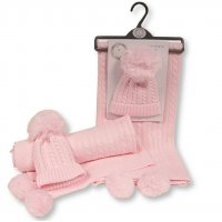 GP-25-1219P: Baby Pompom Wrap and Hat Set- Pink