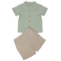 J33823: Baby Boys Muslin Fabric Shirt & Short Outfit  (1-2 Years)