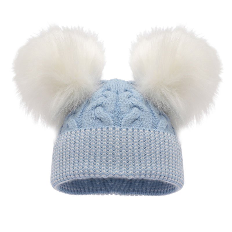 H646-B: Blue Cable Knit Hat w/Pom Poms (0-12m)