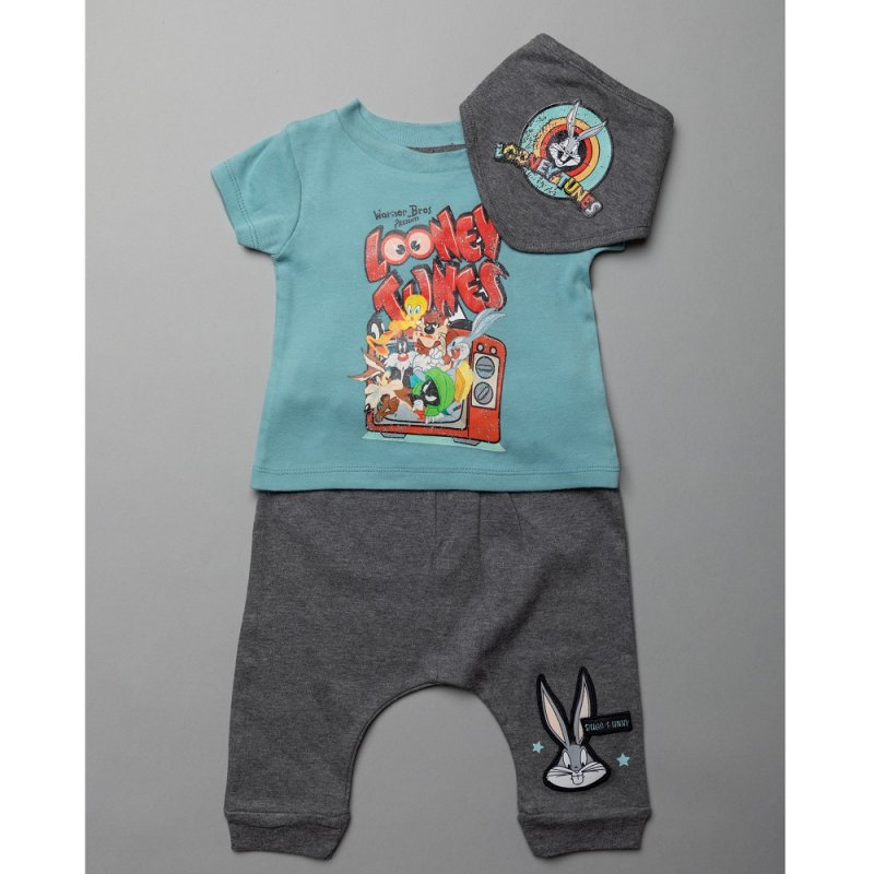 T20505 Baby Looney Tunes T-Shirt, Jog Pant & Bib Outfit (0-18 Months)