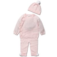 V21090: Baby Girls Cable Knitted 3 Piece Outfit (0-12 Months)