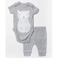 W23906: Baby Unisex Sheep Ribbed Bodysuit & Legging (0-12 Months, SEE DESC- Slight Fault)