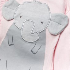 W23913: Baby Girls Elephant Ribbed Bodysuit & Legging (0-12 Months, SEE DESC- Slight Fault)