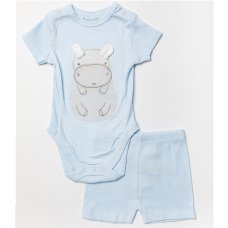 W23919: Baby Boys Hippo Ribbed Bodysuit & Short (0-12 Months, SEE DESC- Slight Fault)