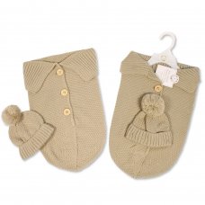 BH-18-0143: Baby Taupe Knitted Swaddle Wrap & Hat Set