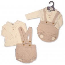 BIS-2020-2526TP: Baby Top & Knitted Pant With Braces Outfit - Taupe (NB-6Months)