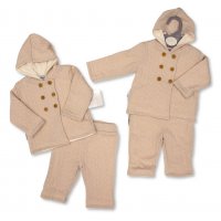 BIS-2020-2529TP: Baby Knitted Hooded Jacket & Pant Outfit- Taupe (NB-6Months)