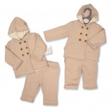 BIS-2020-2529TP: Baby Knitted Hooded Jacket & Pant Outfit- Taupe (NB-6Months)