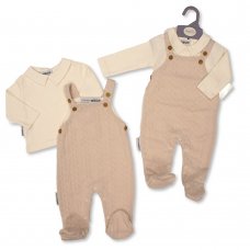 BIS-2020-2530TP: Baby Top & Knitted Dungaree Outfit- Taupe (NB-6Months)