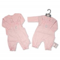 BIS-2020-2567: Baby Girls 2 Pieces Dungaree Set - Panda (NB-6 Months)