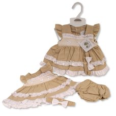 BIS-2120-6261: Baby Linen Dress, Pant & Headband Set  (NB-6 Months)