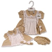 BIS-2120-6263: Baby Linen Dress, Pant & Headband Set  (NB-6 Months)