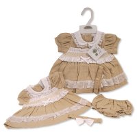 BIS-2120-6264: Baby Linen Dress, Pant & Headband Set  (NB-6 Months)