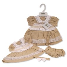 BIS-2120-6264: Baby Linen Dress, Pant & Headband Set  (NB-6 Months)