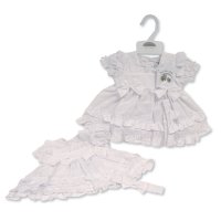 BIS-2120-6268: Baby Dress, Pant & Headband Set  (NB-6 Months)