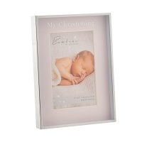 BM138: Silver Colour Photo Frame "Christening Day" Pink 4" x 6"