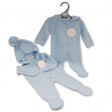 BW-10-1216S: Baby Knitted All in One with Hood- Sky (NB-6 Months)