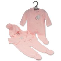 BW-10-1222: Baby Knitted All in One with Hood- Pink (NB-6 Months)