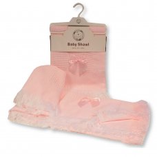 BW-110-092P: Baby Shawl With Bow- Pink