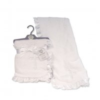 BW-112-1058W: Baby Christening Wrap with Satin Lace Border- White Cross