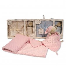 BW-112-2012T: Baby Teddy Dimple Comforter & Blanket Set In a Gift Box- Cream