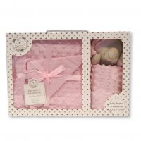 BW-112-2012P: Baby Teddy Dimple Comforter & Blanket Set In a Gift Box- Pink