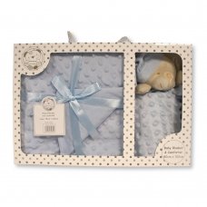 BW-112-2012S: Baby Teddy Dimple Comforter & Blanket Set In a Gift Box- Sky