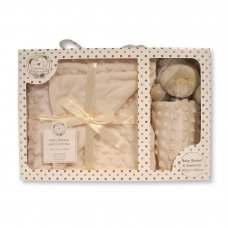 BW-112-2012T: Baby Teddy Dimple Comforter & Blanket Set In a Gift Box- Cream