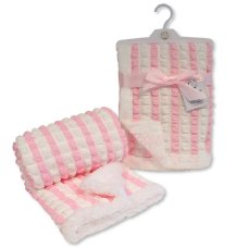 BW-112-2018P: Baby Stripe Design Wrap With Sherpa Back- Pink