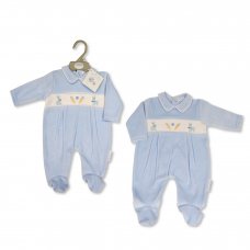 BW-13-391: Baby Boys Bunny & Carrot Smocked Velour All In One (NB-6 Months)