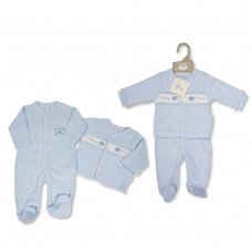 BW-13-393: Baby Boys Prince Smocked Cotton 2 Piece Outfit (NB-6 Months)