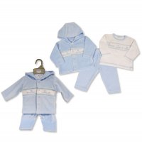 BW-13-395: Baby Boys Cuddles Smocked Velour 3 Piece Outfit (NB-6 Months)