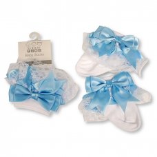 BW-61-2220S: Baby Lace Socks With Bow - Sky (0-18 Months)