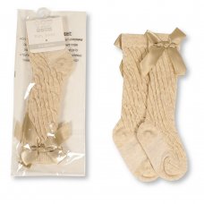 BW-61-2234TP: Baby Knee Length Socks With Bow - Taupe (0-18 Months)