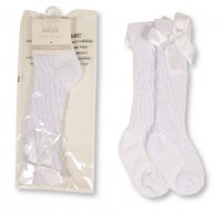 BW-61-2234W: Baby Knee Length Socks With Bow - White (0-18 Months)