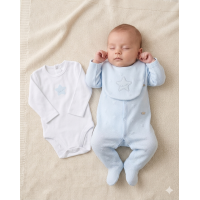 E07818: Baby Boys Quilt Jacquard All in One, Bib & Bodysuit  (NB-6 Months)