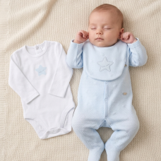 E07818: Baby Boys Quilt Jacquard All in One, Bib & Bodysuit  (NB-6 Months)