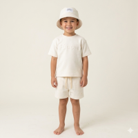 F09346TOD: Boys Heavyweight Fabric T-Shirt & Short Outfit With Bucket Hat (2-4 Years)