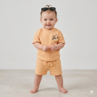 F09394INF: Baby Boys Waffle Fabric T-Shirt & Short Outfit With Sunglasses (12-24 Months)