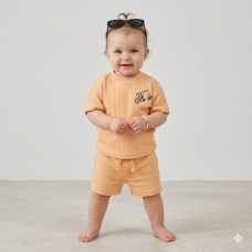 F09394INF: Baby Boys Waffle Fabric T-Shirt & Short Outfit With Sunglasses (12-24 Months)