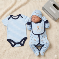 F10396NB: Baby Boys Sailor Bear 6 Piece Mesh Bag Gift Set (NB-6 Months)